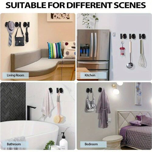 Matte Black Adhesive Wall Hooks 2 Packs, Heavy Duty Sticky T