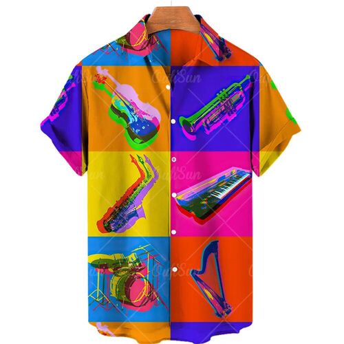 Summer Hawaiian Shirts For Men Music Guitar Printed ops Clot