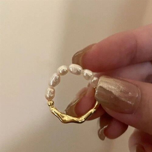 Korean Retro Elastic Rope Imitation Pearl Beaded Ring for Wo