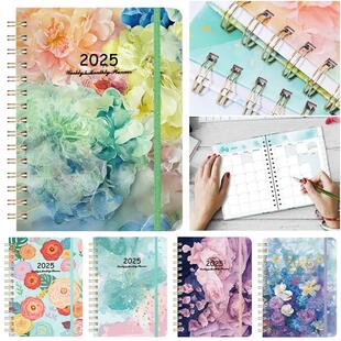 2025 A5 Notebook Spiral Bound Diary Planner with Monthly Tab