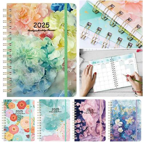 2025 A5 Notebook Spiral Bound Diary Planner with Monthly Tab