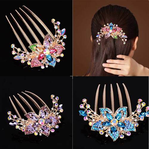 Austrian Rhinestone Hair Comb Flower Leaf Bridal Crystal Hai
