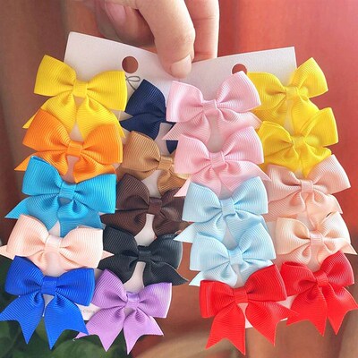 10Pcs/Set 1.9 Solid Color Ribbon Kids Bows Hair Clips for