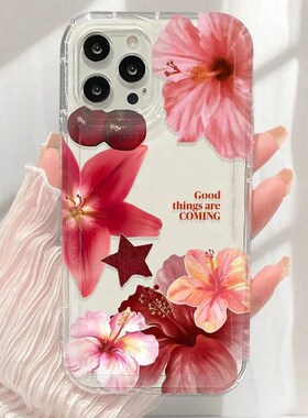Cherry Flower Print Clear Case For iPhone 16 15 14 13 Pro Ma