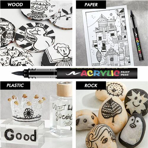 8pcs Black and White Acrylic Paint Markers Set, Large Ink Ca