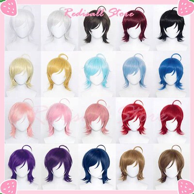 37Cm Wig Cosplay Mullet Pendek Multiwarna Dasar Keriting Ram