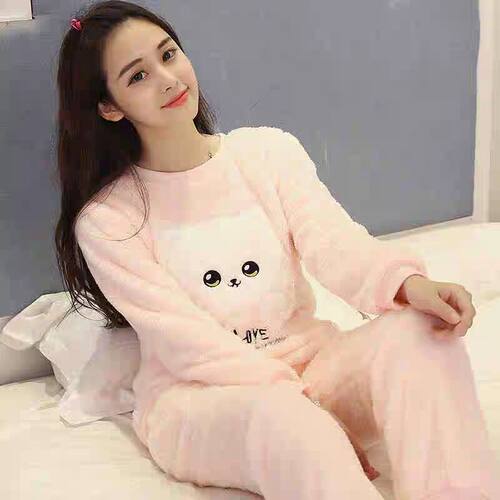 New 2021 Autumn Winter Warm Flannel Women Pyjamas Sets Thick