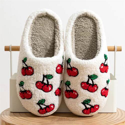 Cute Little Cherry Slippers Women Fluffy Cherries Fur Plush