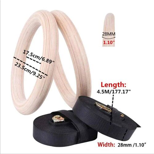 28/32MM Fitness Wooden Gymnastics Rings Fitness Home Gym Equ