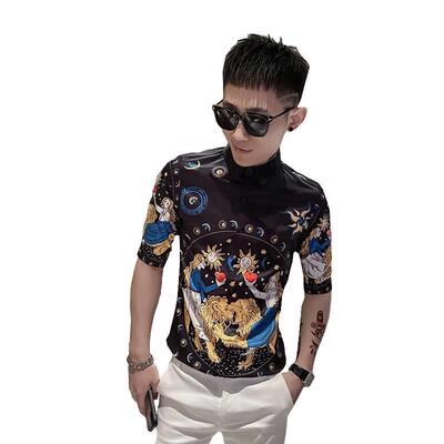 New shirt male social spirit guy slim three-quarter sleeve s