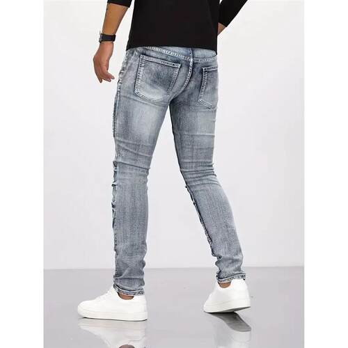 Two tone disressed patchwork jeans for men rendy jeans for s