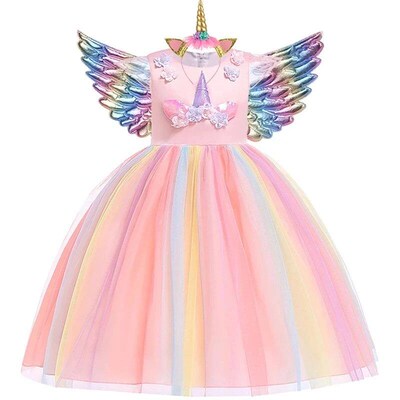 Kids Unicorn Dress for Girls Flower Appliques Ball Gown Eleg
