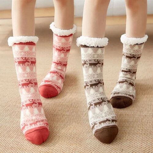 Winter Warm Socks Women penguin Plush Soft Female Non Grip F
