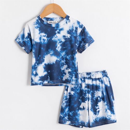 Toddler Girls Summer Short Sleeve Clothes Set Colorful Tie D