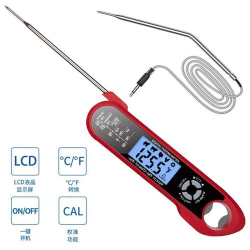 Foldable waterproof food double probe cooking thermometer