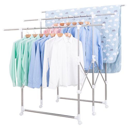 Folding Stainless Steel Laundry Rack Portable Clothes Pole f