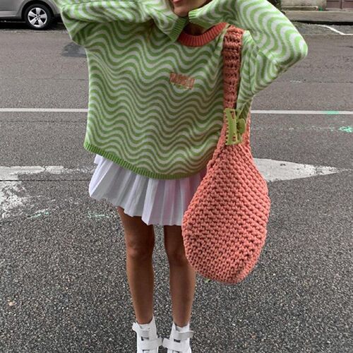 Hugcitar 2021 Long Sleeve Wave Print Oversized Baggy Swearts