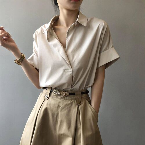 New elegant solid color shirts for ladies fashion Korean sty