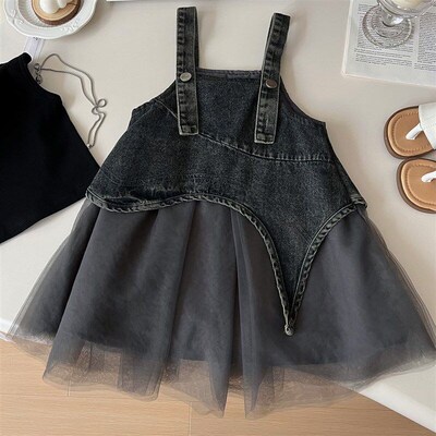 Summer Cute Princess Dress for Girls 2025 2Piece Denim Mesh