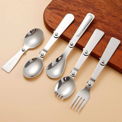 Stainless Steel Folding Spoon Outdoor Camping Picnic Fork Sp