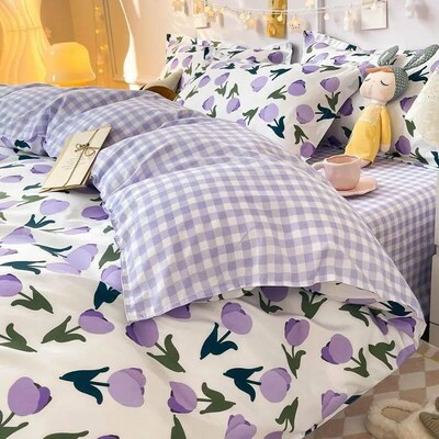 Ins Style Bedding Set No Filler Purple Tulip Fashion Duvet C