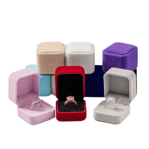 Square Red Engagement Velvet Earring Ring Box Organizer For