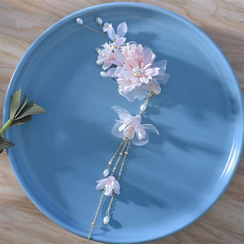 2pcs Pink Flower Hair Clips Chinese Hanfu Hair Accessrories