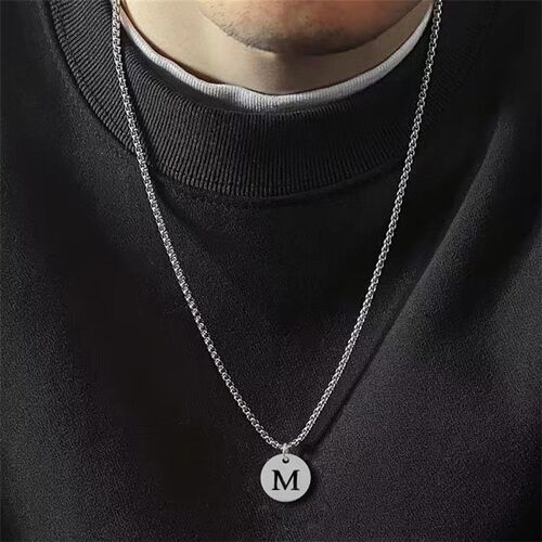 New Fashion Round A-Z Initial Letter Pendant Necklace Men