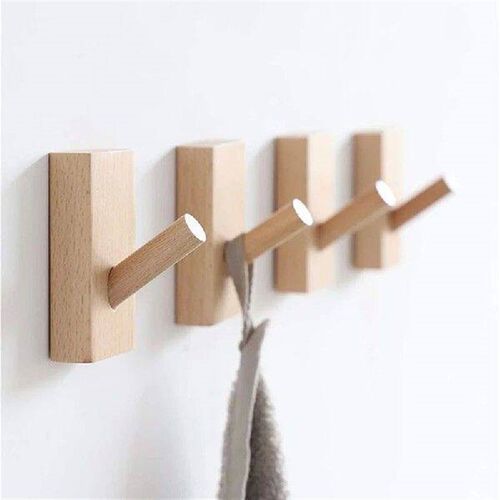 1Pcs Natural Wood Clothes Hanger Wall Mounted Coat Hook