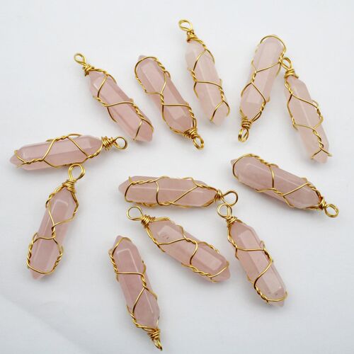 12pcs Natural Stone Rose Quartz Stained Glass Pillar Hexagon