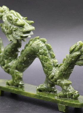 天然玉石龙摆件招财客厅办公室旺财青龙工艺品玉器大小号家居摆设
