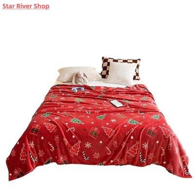 1pc Christmas Thickened Flannel Blanket Big Red Coral Velvet
