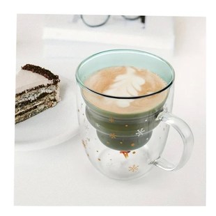 1pc, Christmas Tree Coffee Mug, Double Walled Glass Coffee C