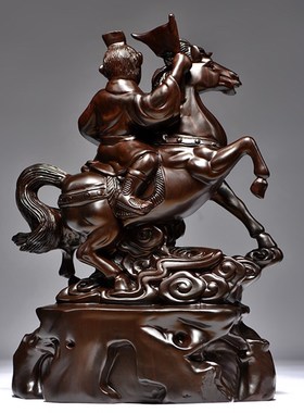 黑檀木雕马上封侯摆件家居客厅办公装饰品红木工艺品事业桌面礼品