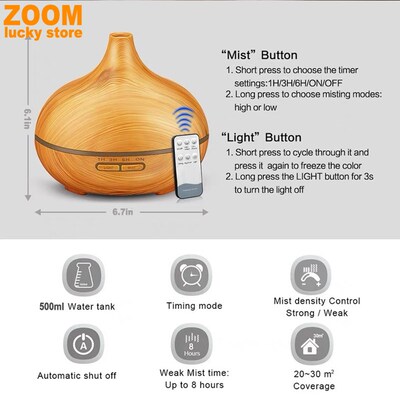 500ml air essential oil diffuser aroma vaporizer humidifier