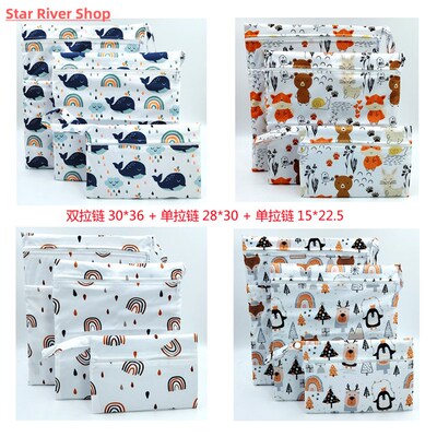 3pcs Waterproof Diaper Bags Bear Fox Rainbow Print Washable