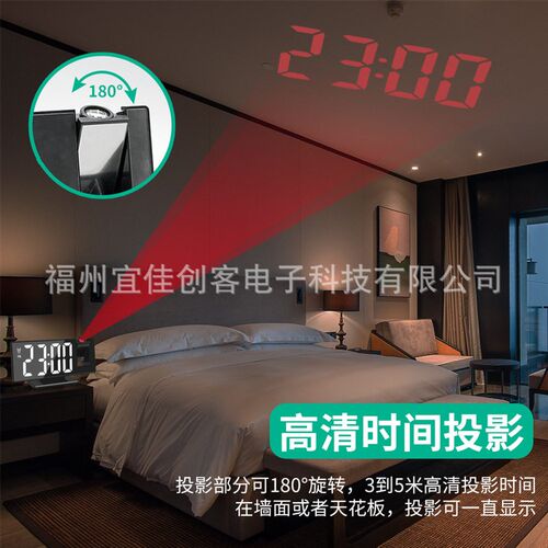 Projection alarm clock with large mirror screen display