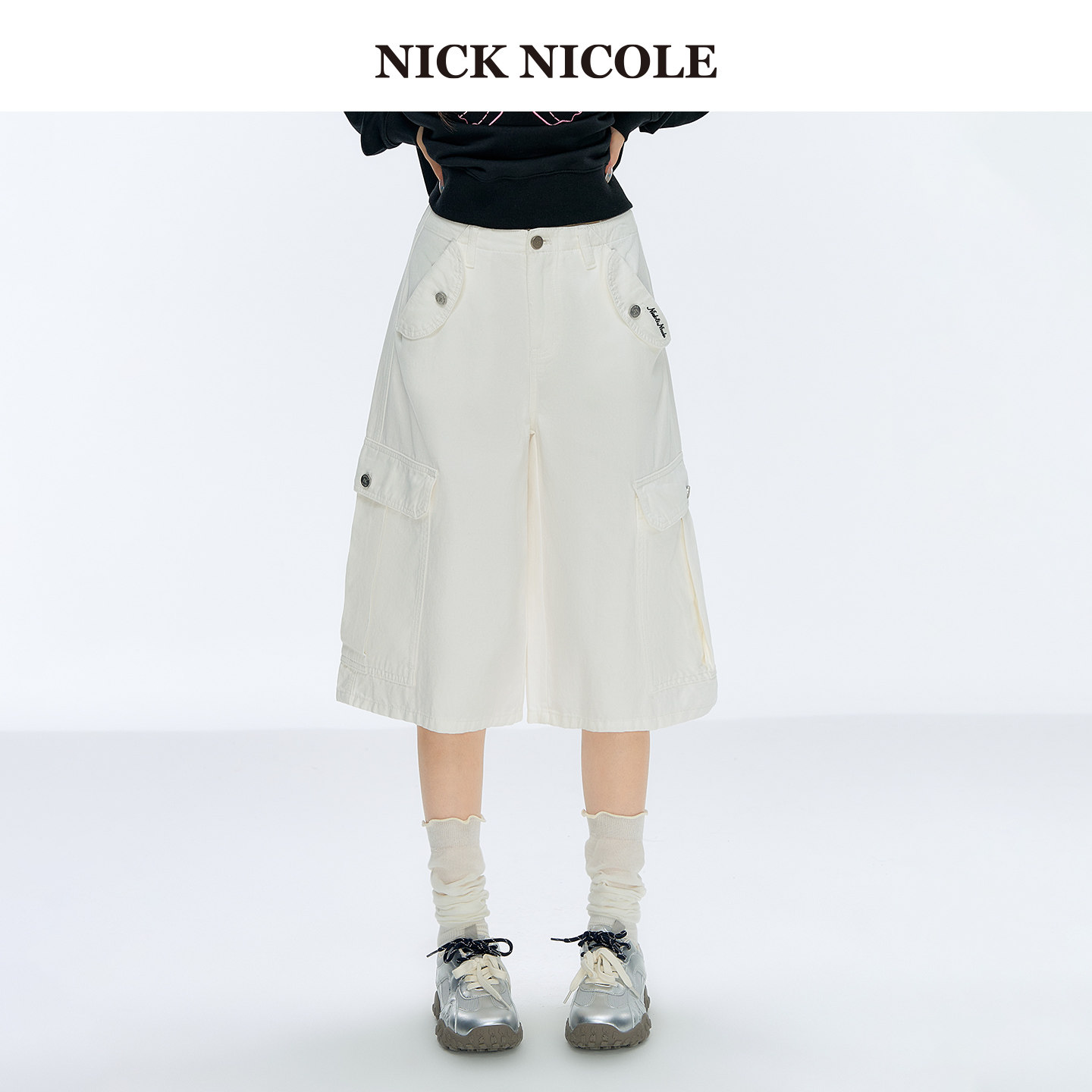 NICK&NICOLE小蝴蝶新工装多口袋阔腿七分裤松弛韩风2026年秋季