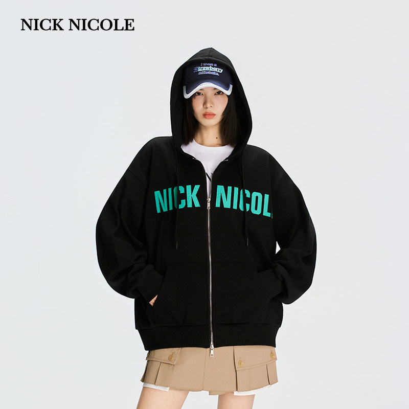 NICK&NICOLE字母连帽拉链外套