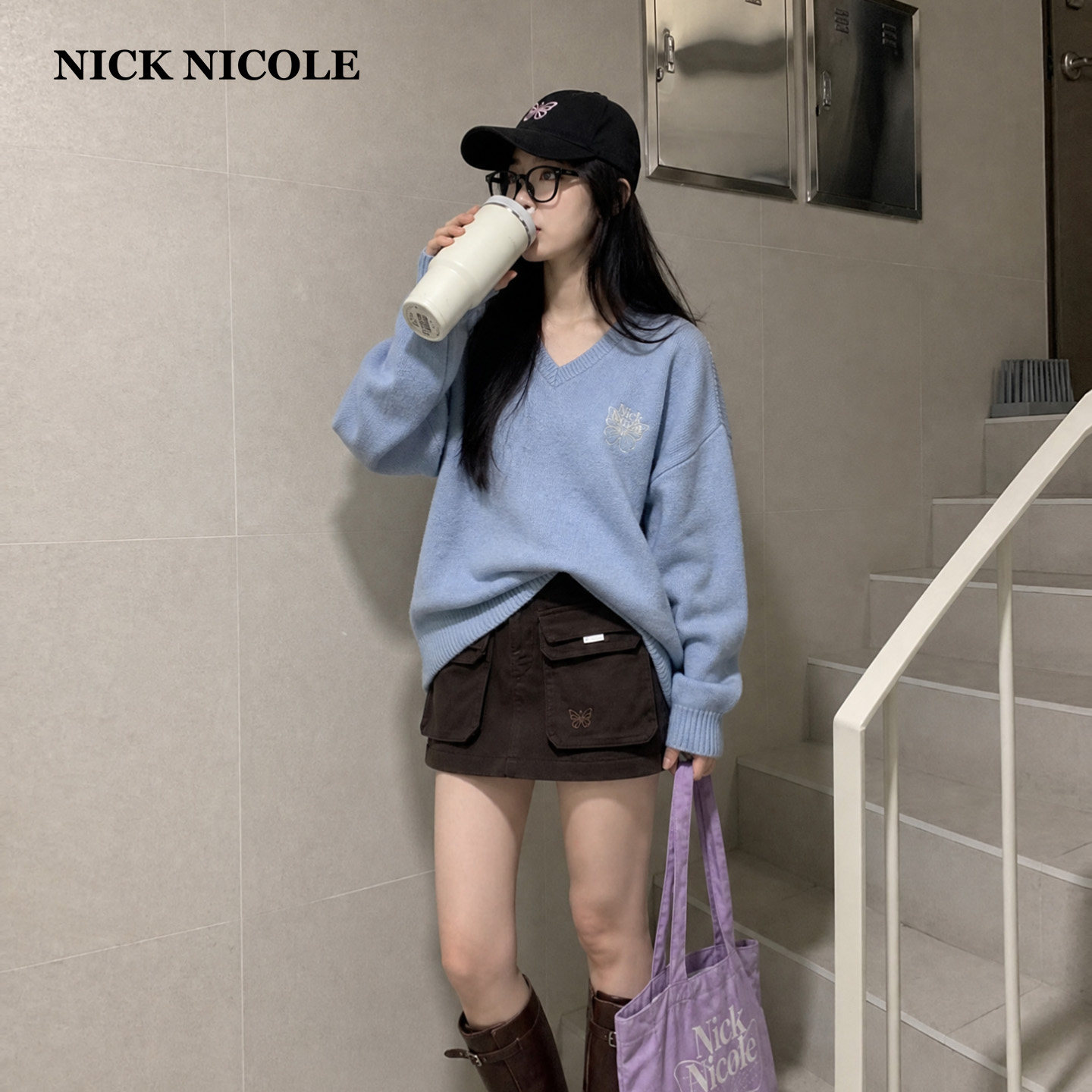 秋新款V领显瘦慵懒风针织衫女