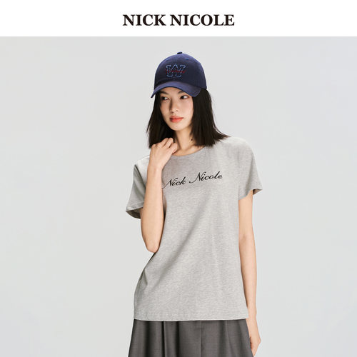 NICK&NICOLE小蝴蝶2026新款通勤百搭时尚女士短袖T恤字母松弛韩风