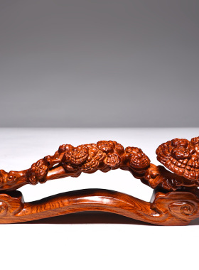 花梨木雕灵芝如意摆件实木雕刻家居中式玄关装饰电视柜工艺品送礼
