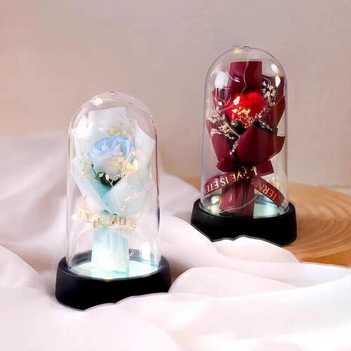 Glass Dome Flower Bouquet Qixi Valentines Day Gift Crushed