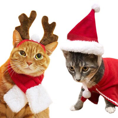 Christmas Decorations Pet Clothes Cat Dog Santa Red Scarf