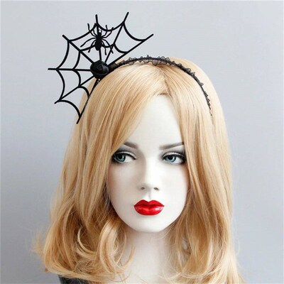 Novelty Halloween Headband Devil Horn Hair Hoop Spider Veil