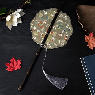 可旋转扇子古风绣花团扇紫竹可卷可折叠腰扇古扇拍照表演跳舞扇