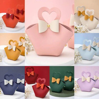 10/20PCS Leather Gift Bags Bow Ribbon Packaging Bag Wedding