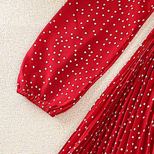 Dress Kids Girls 8-12 Years Red Polka Dot Long-Sleeved Pleat