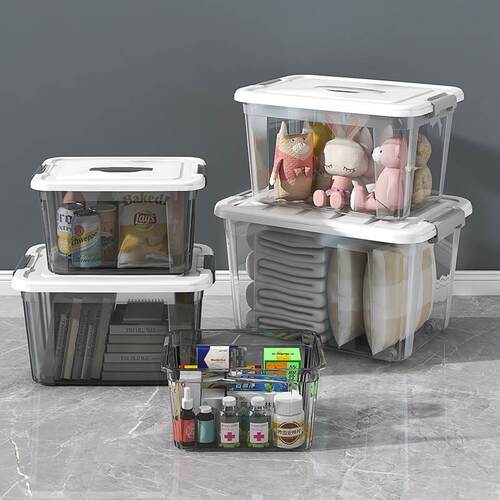 Large Transparent plastic storage box front open Toy clothes