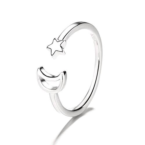 Simple Fashion Silver Color Hollow Star Moon Rings For Women